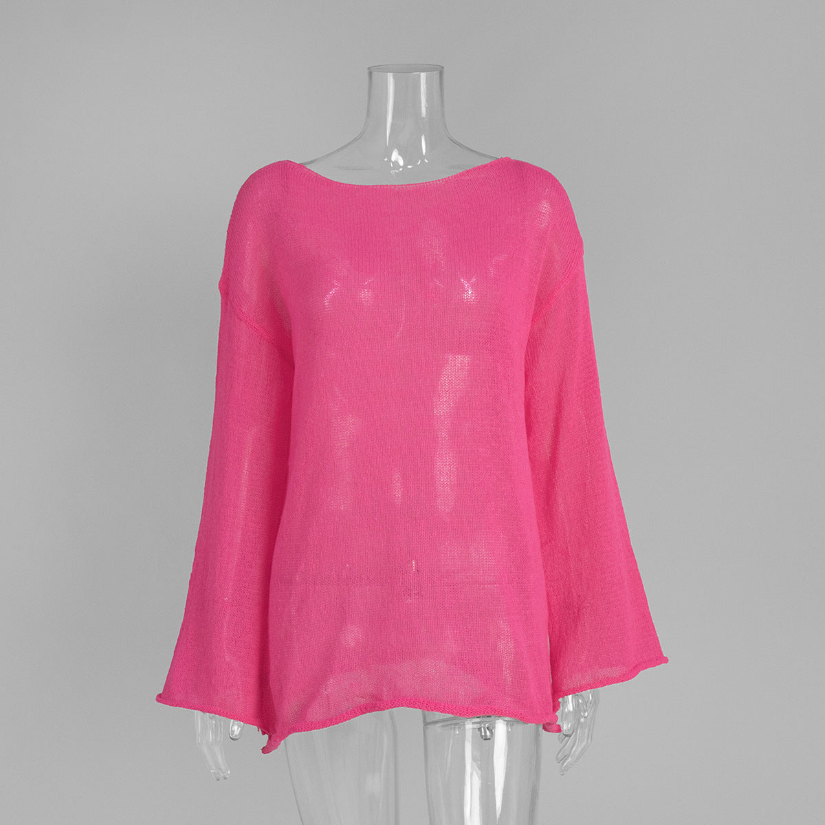 Women's Hollow Knitted Top Bohemian Style Round Neck Flared Sleeve T-shirt