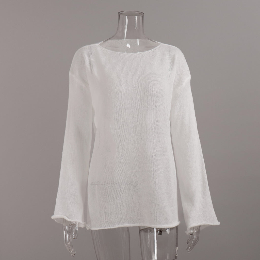 Women's Hollow Knitted Top Bohemian Style Round Neck Flared Sleeve T-shirt