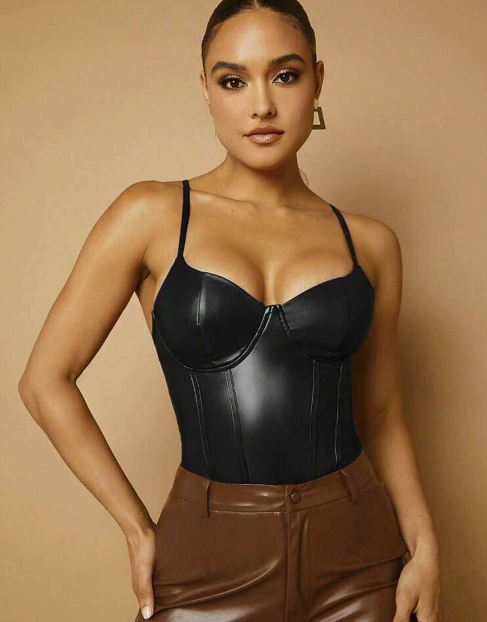 Sexy PU Leather Body-shaping One-piece Suit And Pants