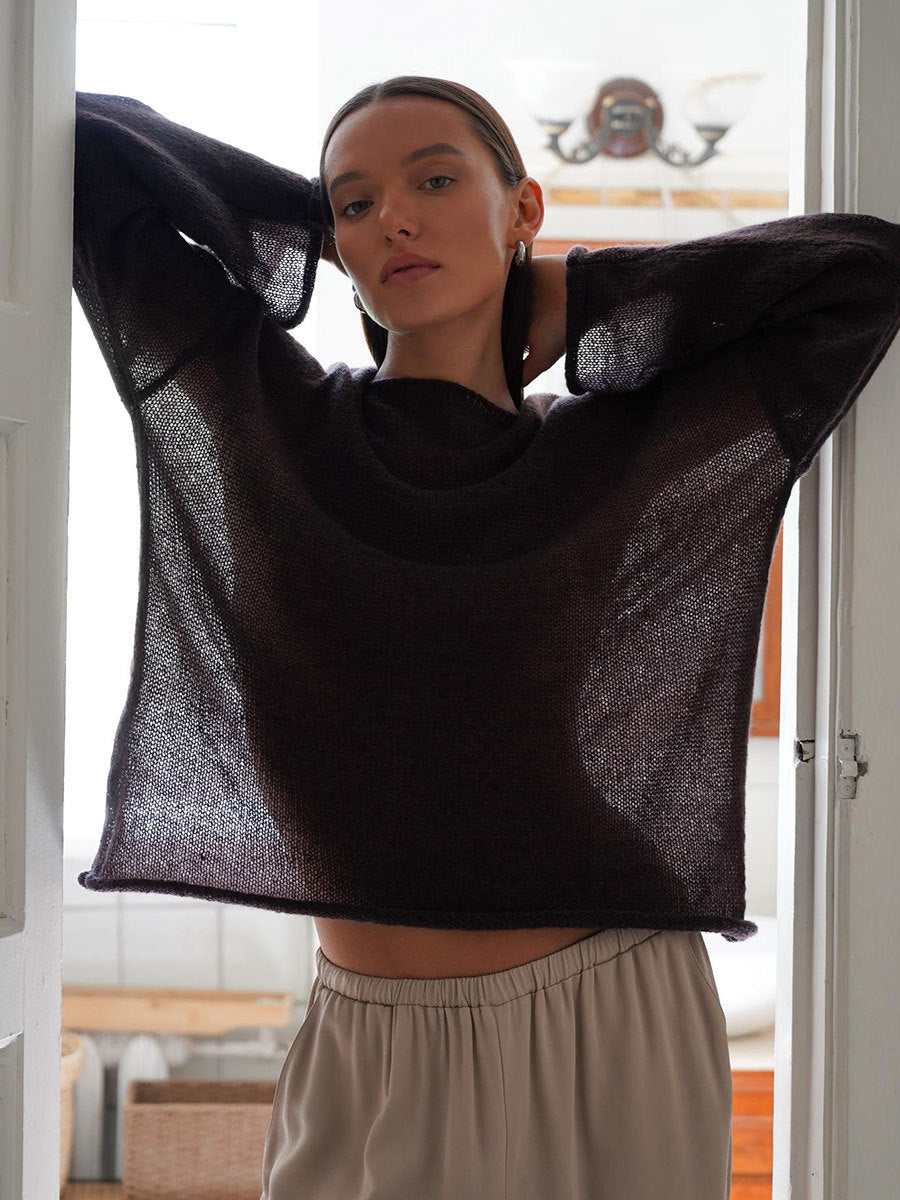 Women's Hollow Knitted Top Bohemian Style Round Neck Flared Sleeve T-shirt