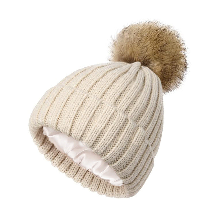 Soft Beanie Fluffy Ball Cap Warm Knitted Hat