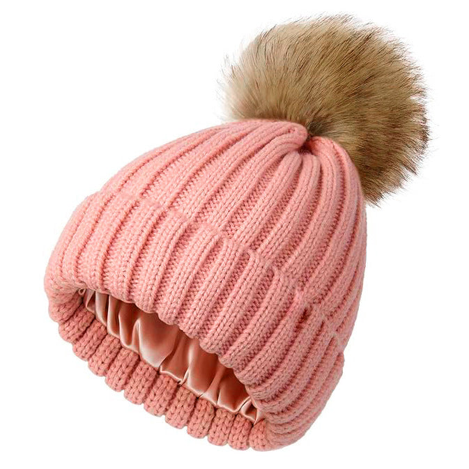 Soft Beanie Fluffy Ball Cap Warm Knitted Hat