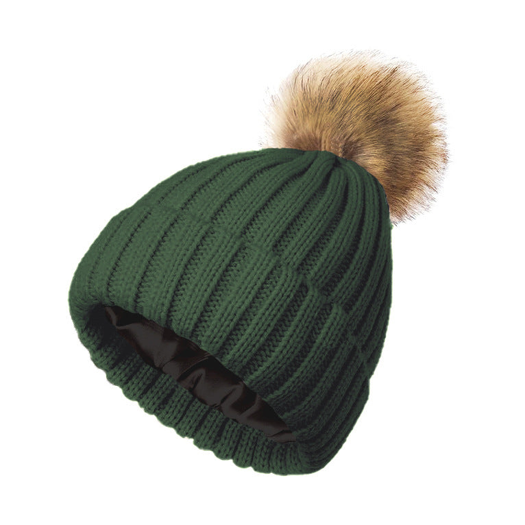 Soft Beanie Fluffy Ball Cap Warm Knitted Hat
