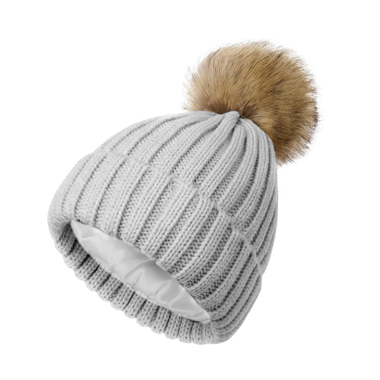 Soft Beanie Fluffy Ball Cap Warm Knitted Hat