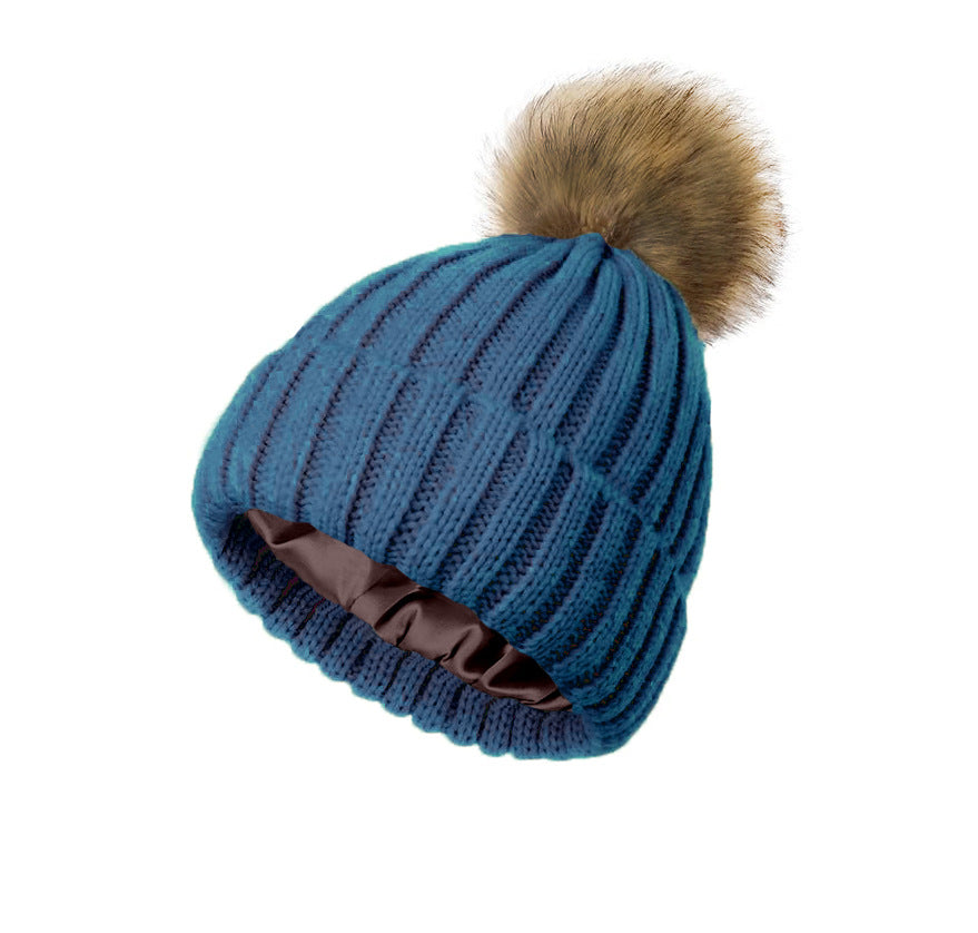 Soft Beanie Fluffy Ball Cap Warm Knitted Hat