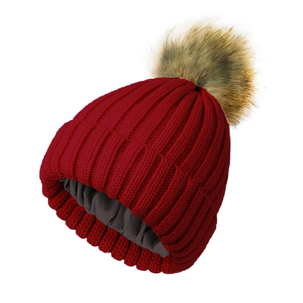 Soft Beanie Fluffy Ball Cap Warm Knitted Hat