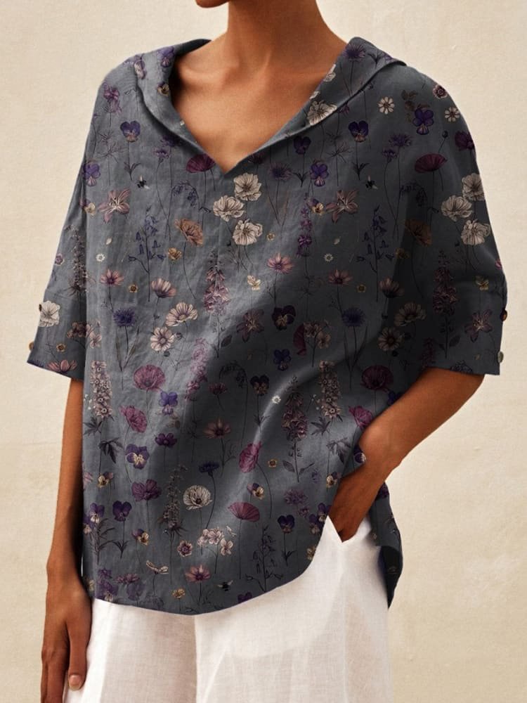 Women's Creative Printing Cotton And Linen Relaxed-fit Hoodie Top