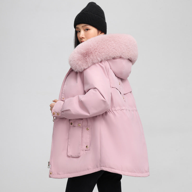 Women's Waist-tight Slimming Hooded Big Fur Collar Thermal Cotton-padded Clothes