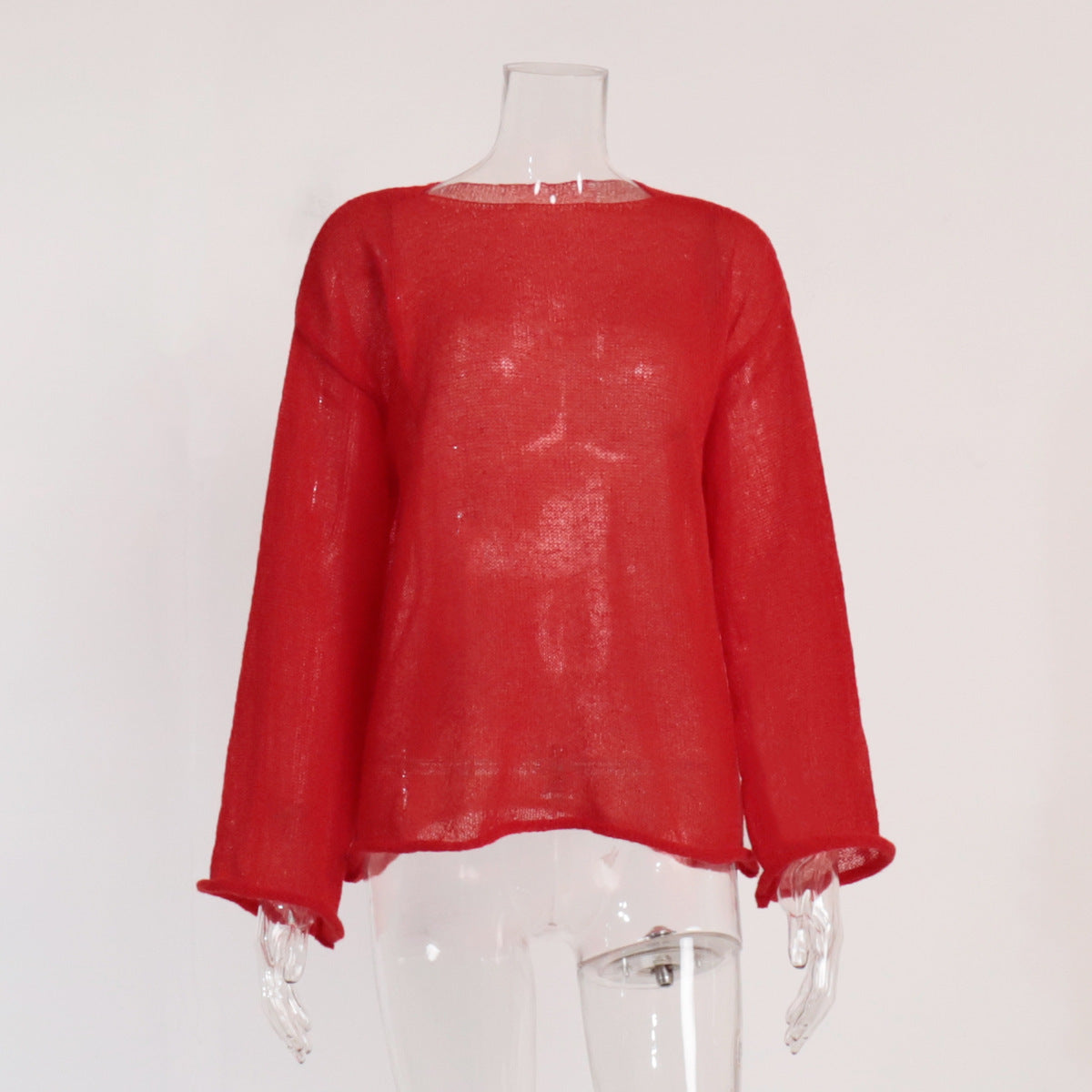 Women's Hollow Knitted Top Bohemian Style Round Neck Flared Sleeve T-shirt