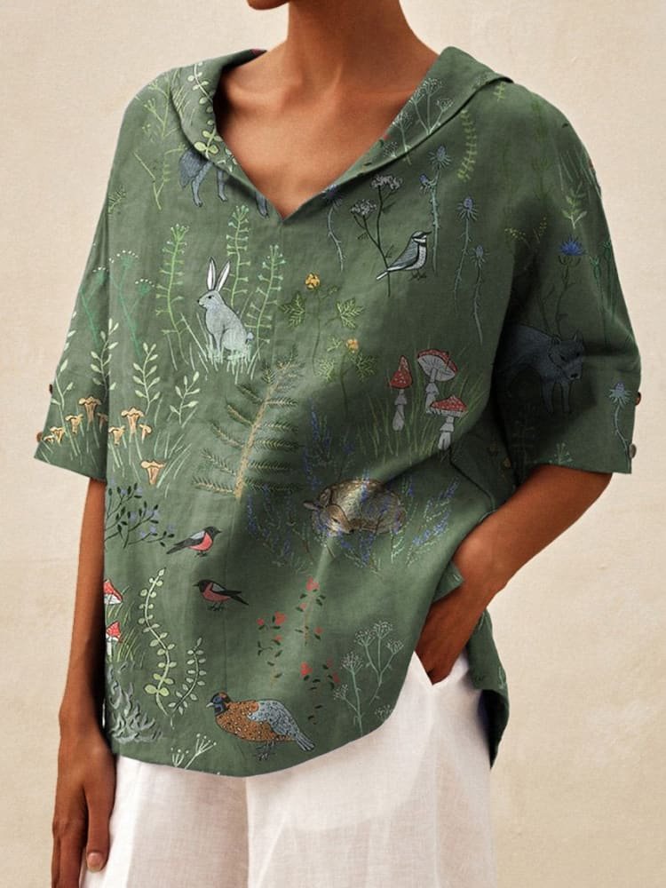 Women's Creative Printing Cotton And Linen Relaxed-fit Hoodie Top